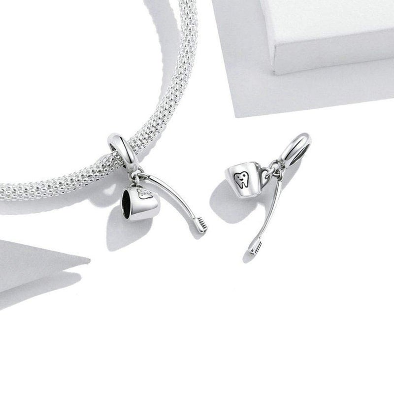 LAMOONY Toothbrush Charm 925 Sterling Silver Tooth Bead for Pandora Charm Bracelet Gift for Anniversary Love Birthday Christmas Day (Toothbrush) - Image 3